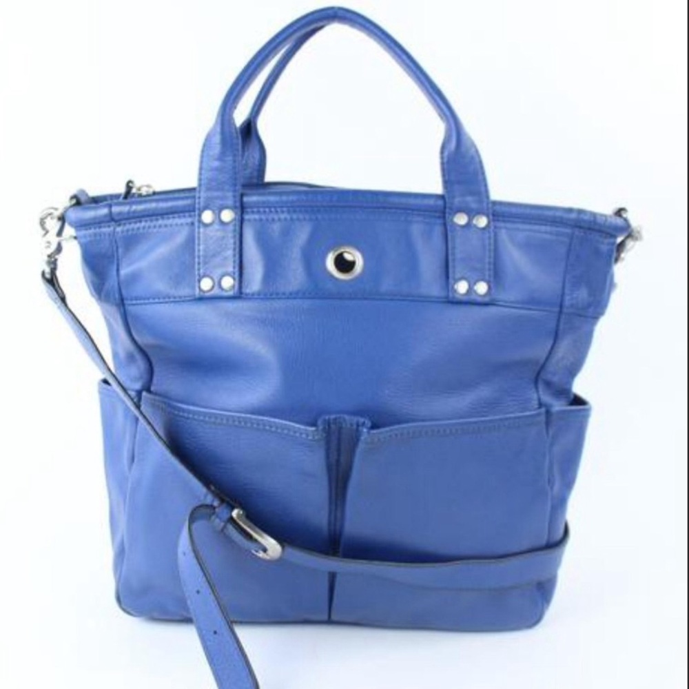 Levenger Leather Tote Bag Vintage Cobalt Blue Bucket Book Bag Teacher St Tropez